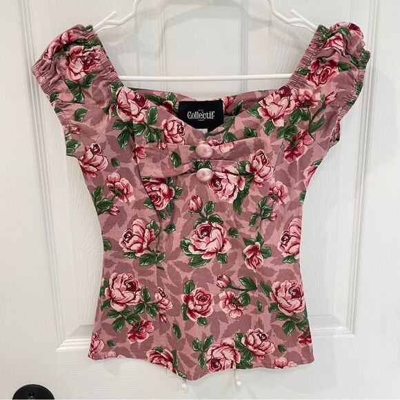 Collectif London Dolores Rose Pink Mauve Pin Up Top Women’s Size XS - Picture 1 of 8